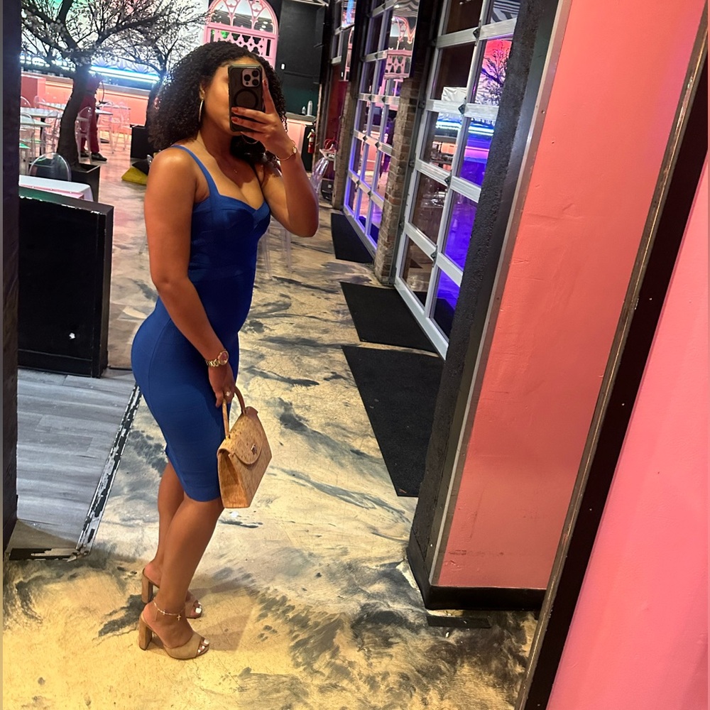 Meilun Royal Blue Bodycon Midi Dress